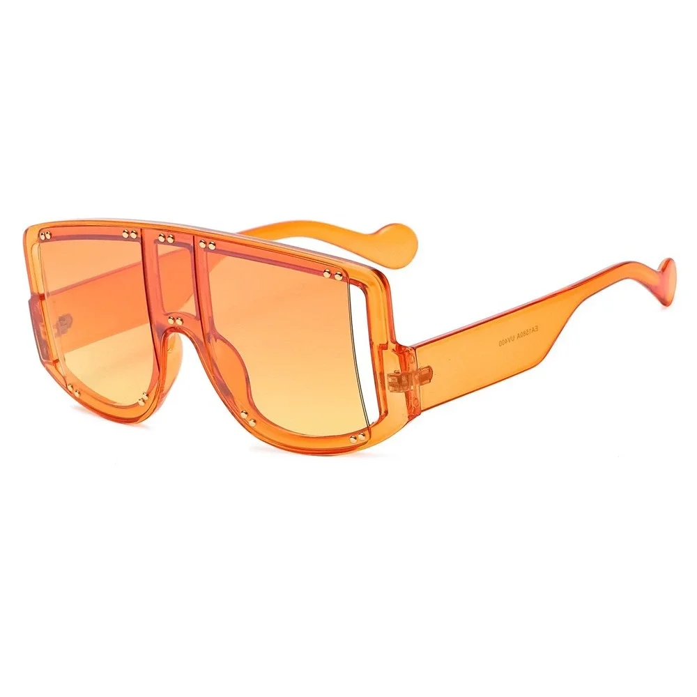 Orange Sunglasses Women Square Flat Top Studded UV400 XXL Translucent Frame 2026